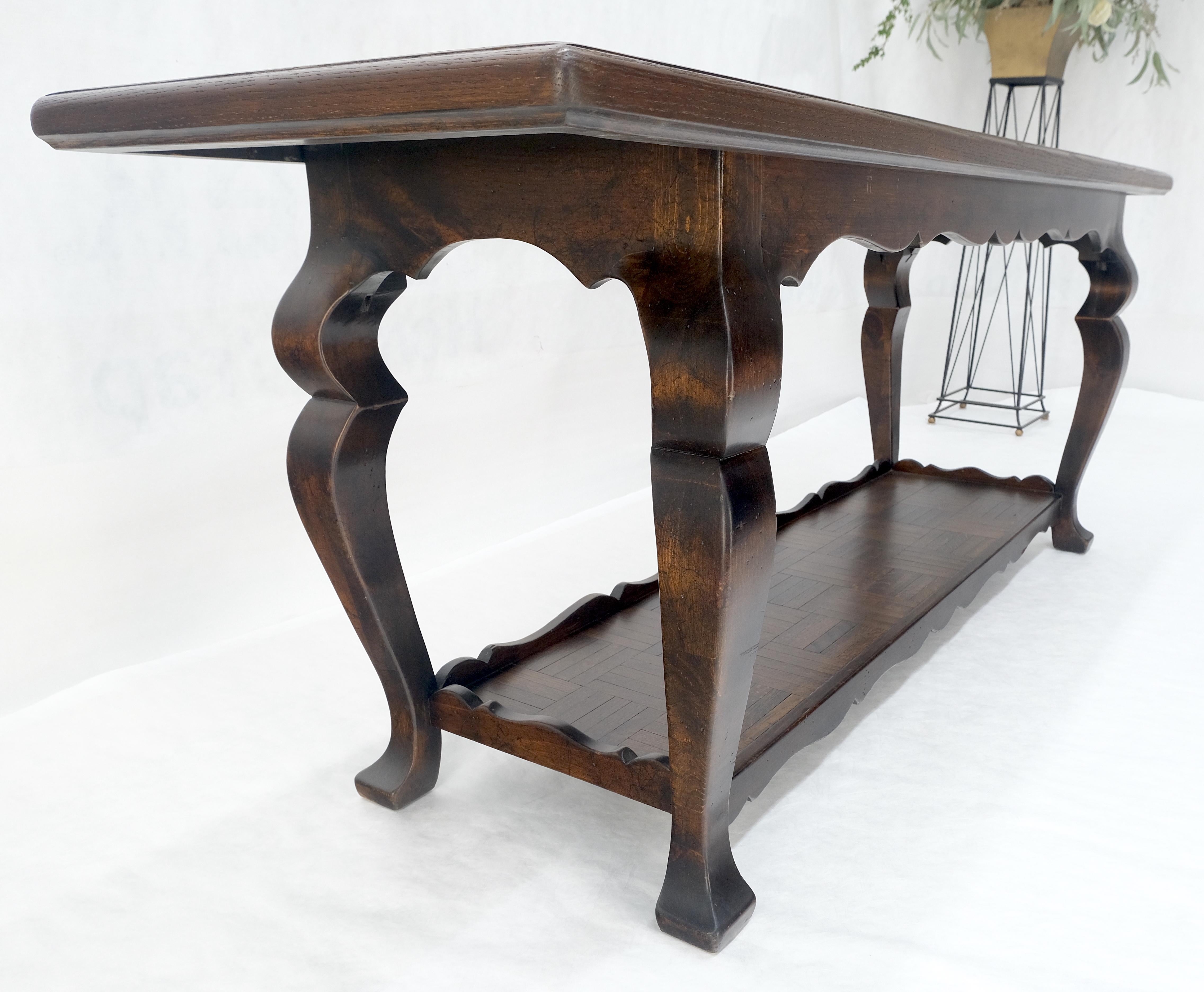 Spanish Colonial Solid Oak Parquetry Top Two Tier Console Library Table MINT For Sale 4
