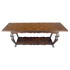 Spanish Colonial Solid Oak Parquetry Top Two Tier Console Library Table MINT