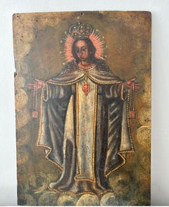 Spanish Colonial South American Oil on board Painting Virgin folk art 18th C
