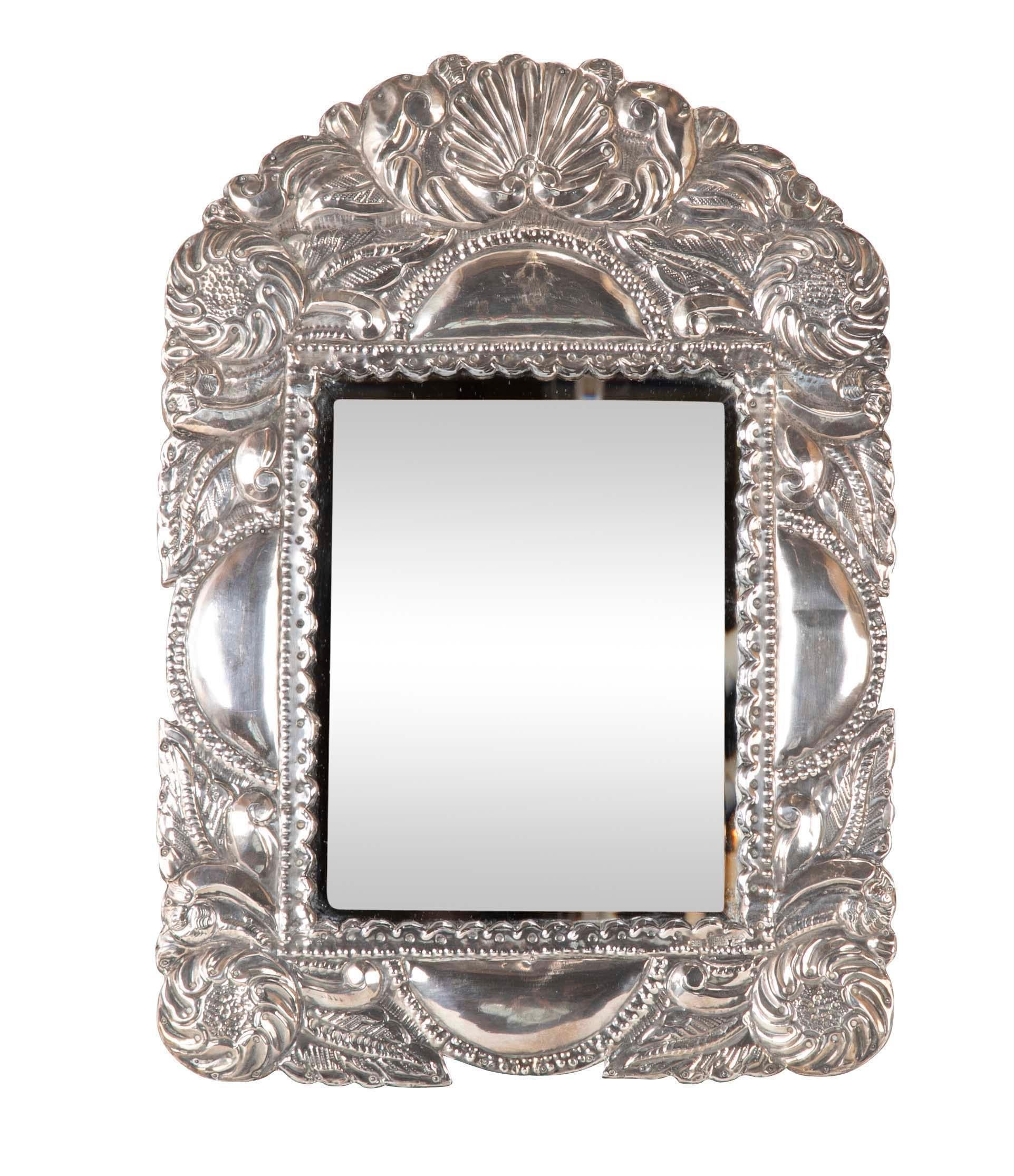 Spanish Colonial Sterling Silver Mirror Frame In Excellent Condition In Stamford, CT