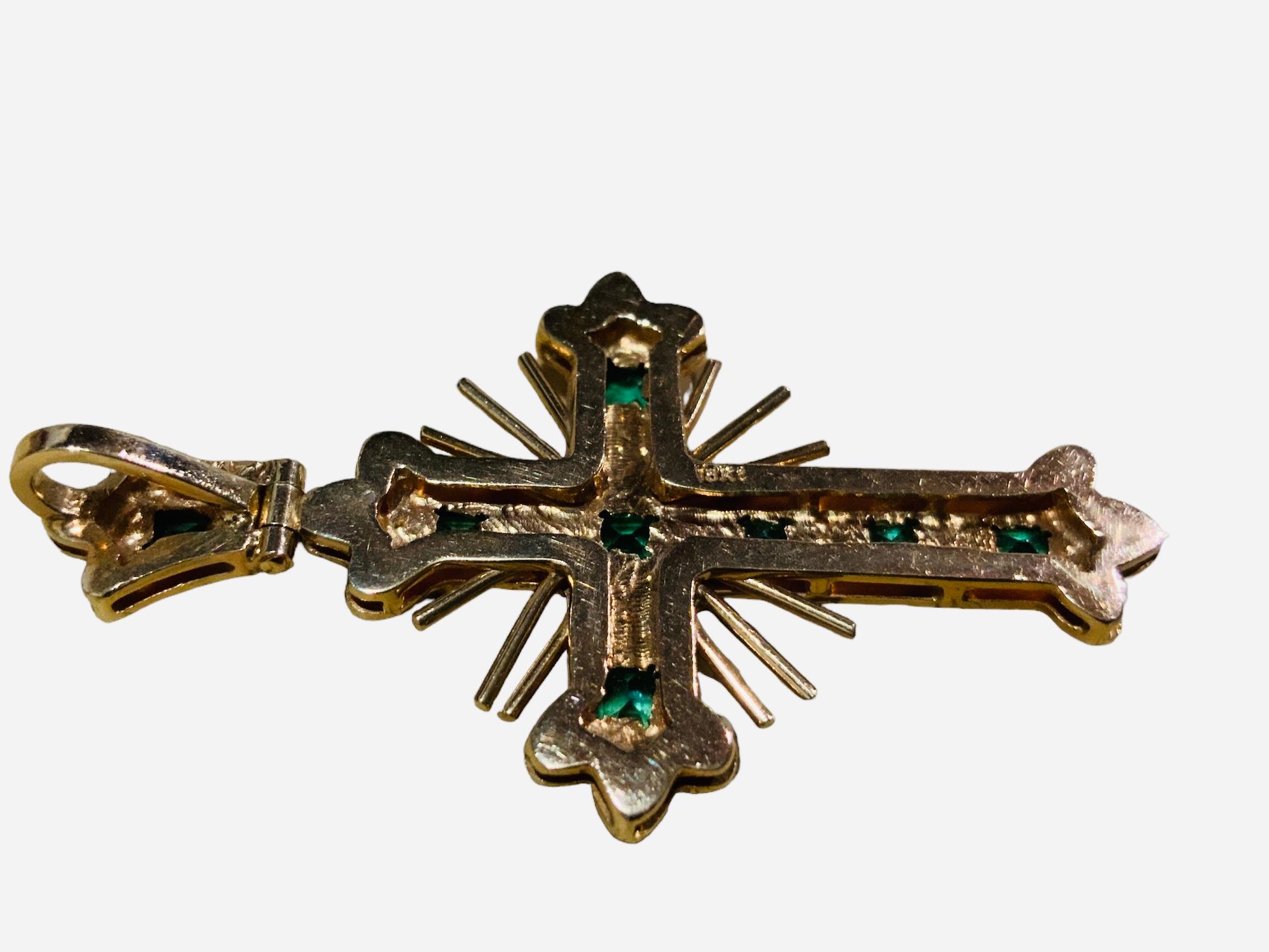 Spanish Colonial Style 18k Gold Emerald Cross Pendant 1