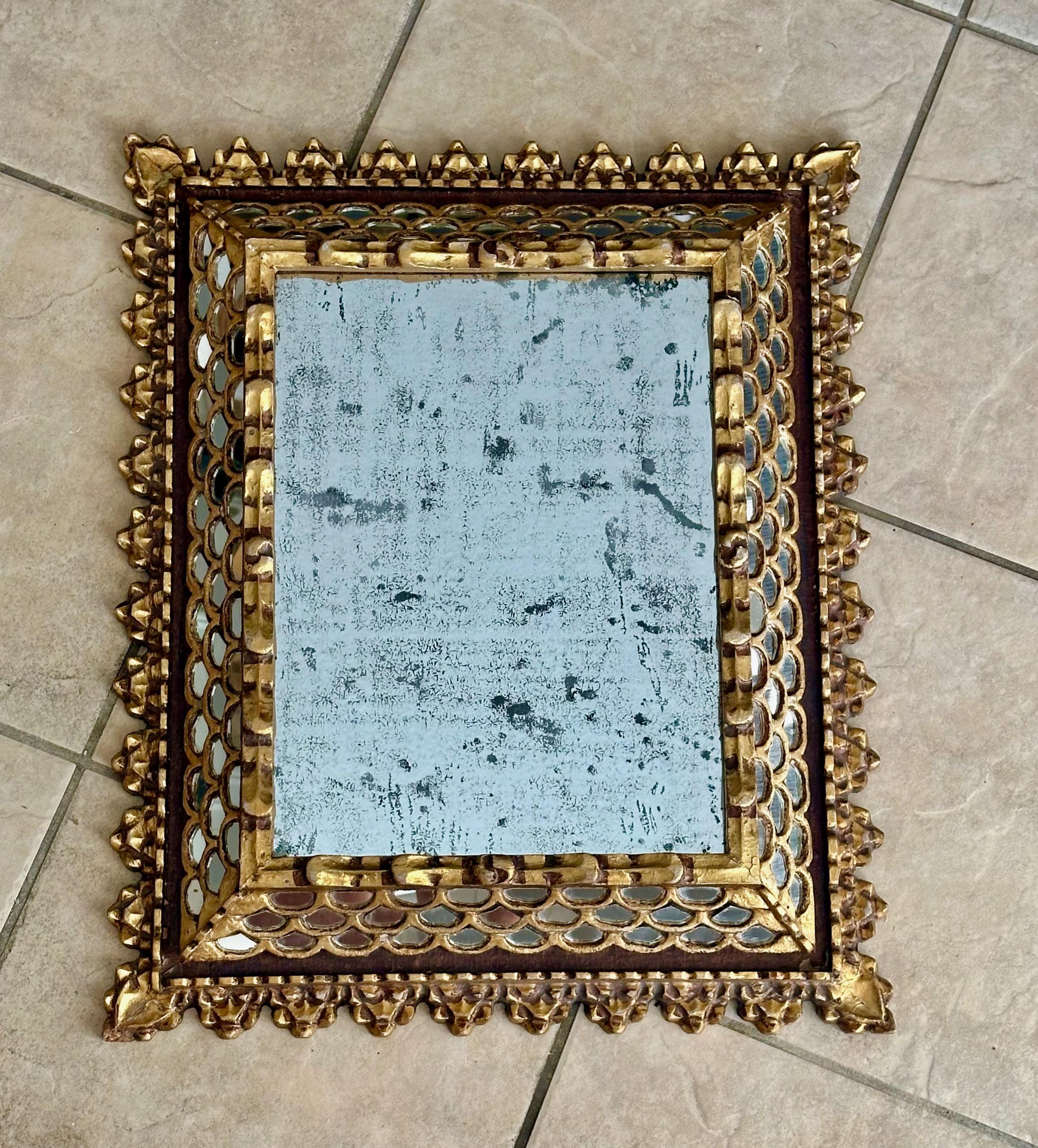 Peruvian Spanish Colonial Style Gilt Wood Wall Mirror For Sale
