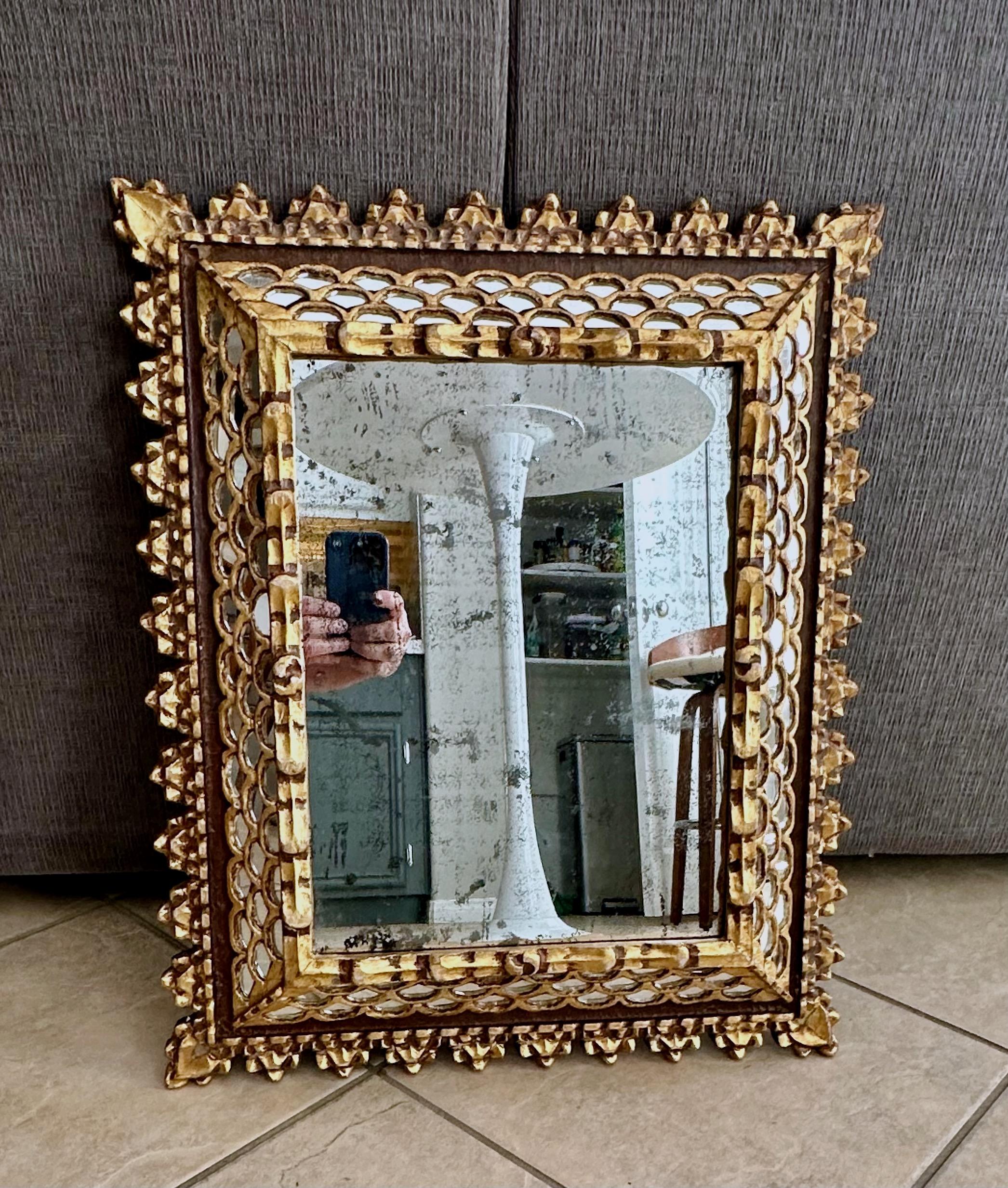 Spanish Colonial Style Gilt Wood Wall Mirror In Good Condition For Sale In Palm Springs, CA