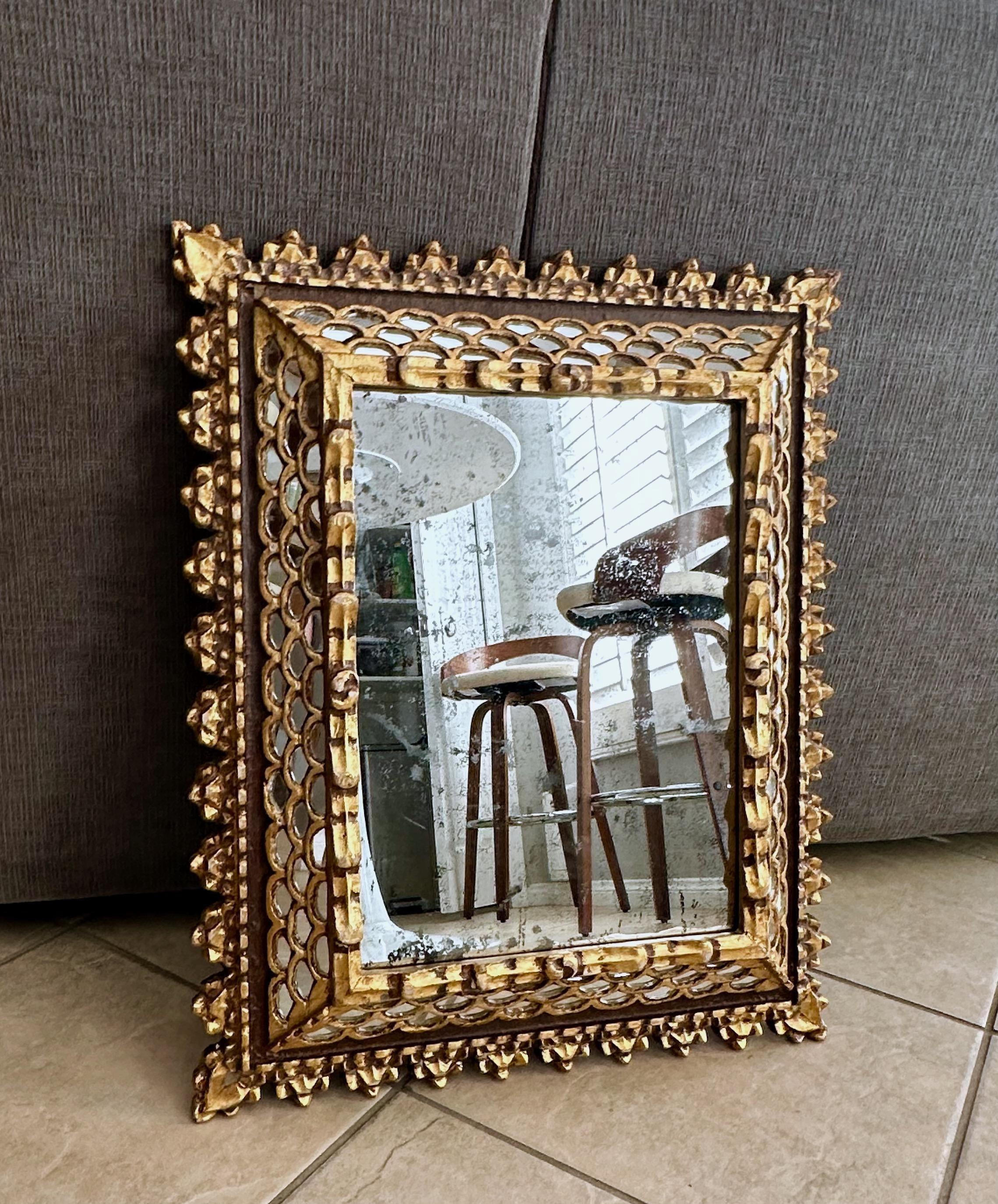 Mid-20th Century Spanish Colonial Style Gilt Wood Wall Mirror For Sale