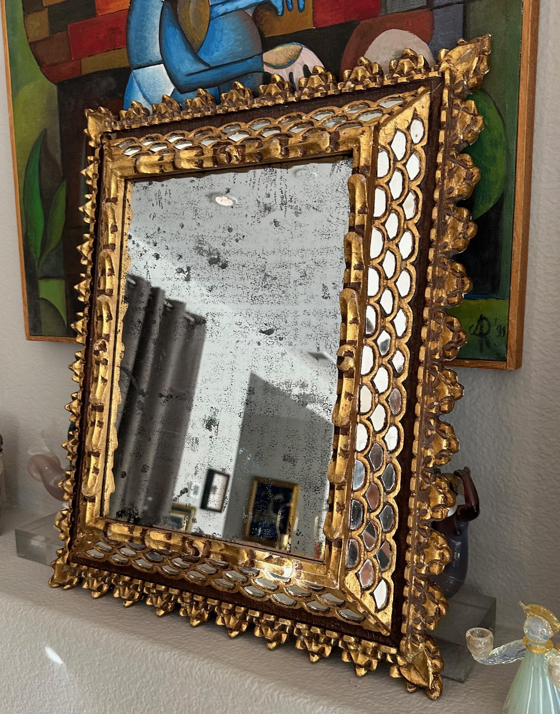 Spanish Colonial Style Gilt Wood Wall Mirror For Sale 1