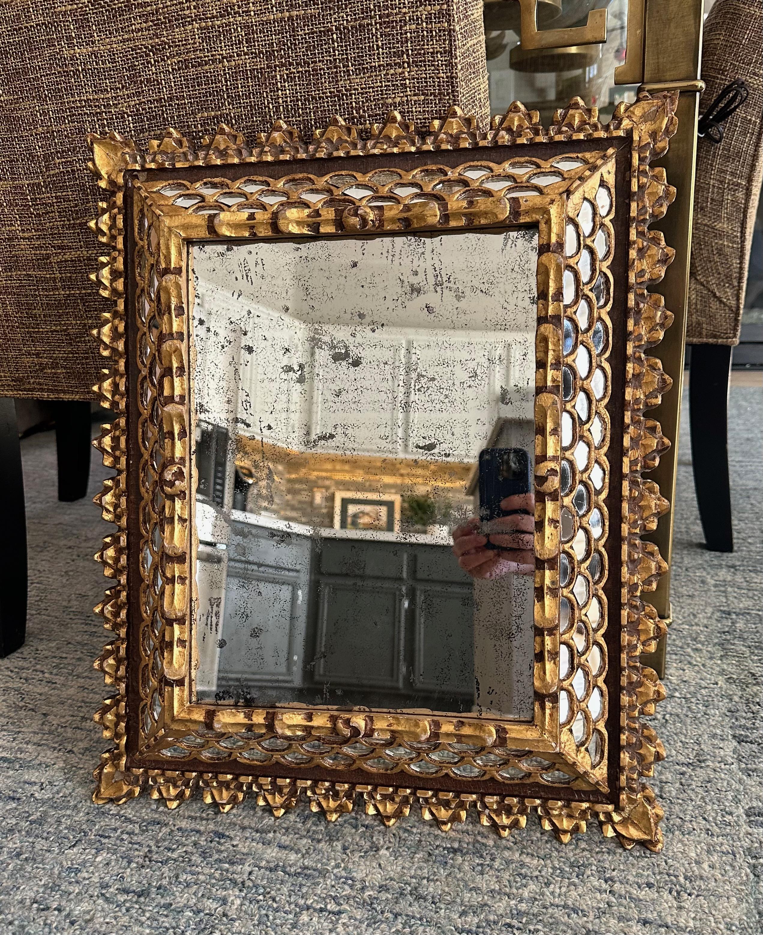 Spanish Colonial Style Gilt Wood Wall Mirror For Sale 2