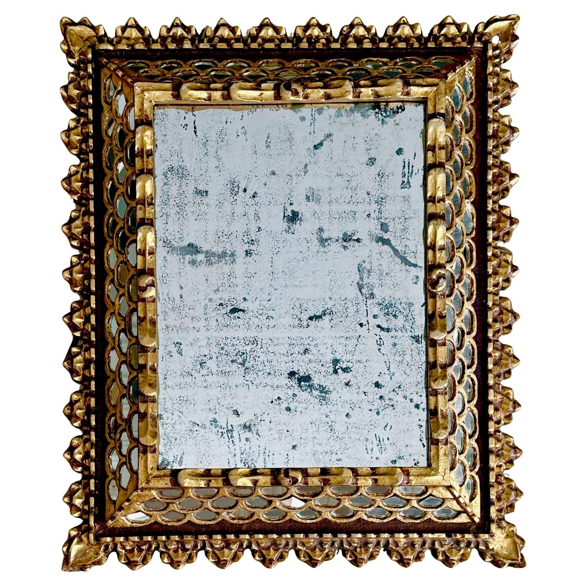 Spanish Colonial Style Gilt Wood Wall Mirror For Sale
