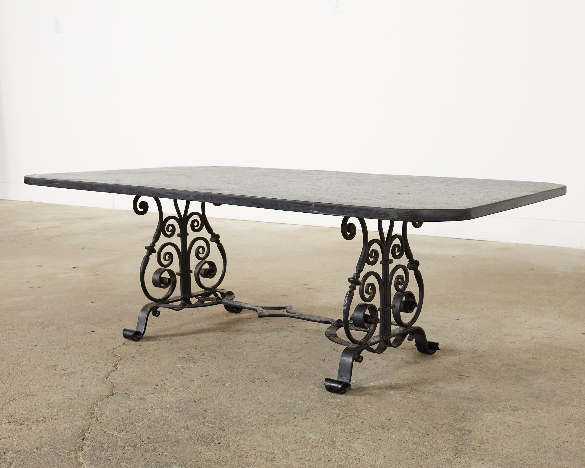Spanish Colonial Style Iron Slate Top Garden Cocktail Table  11