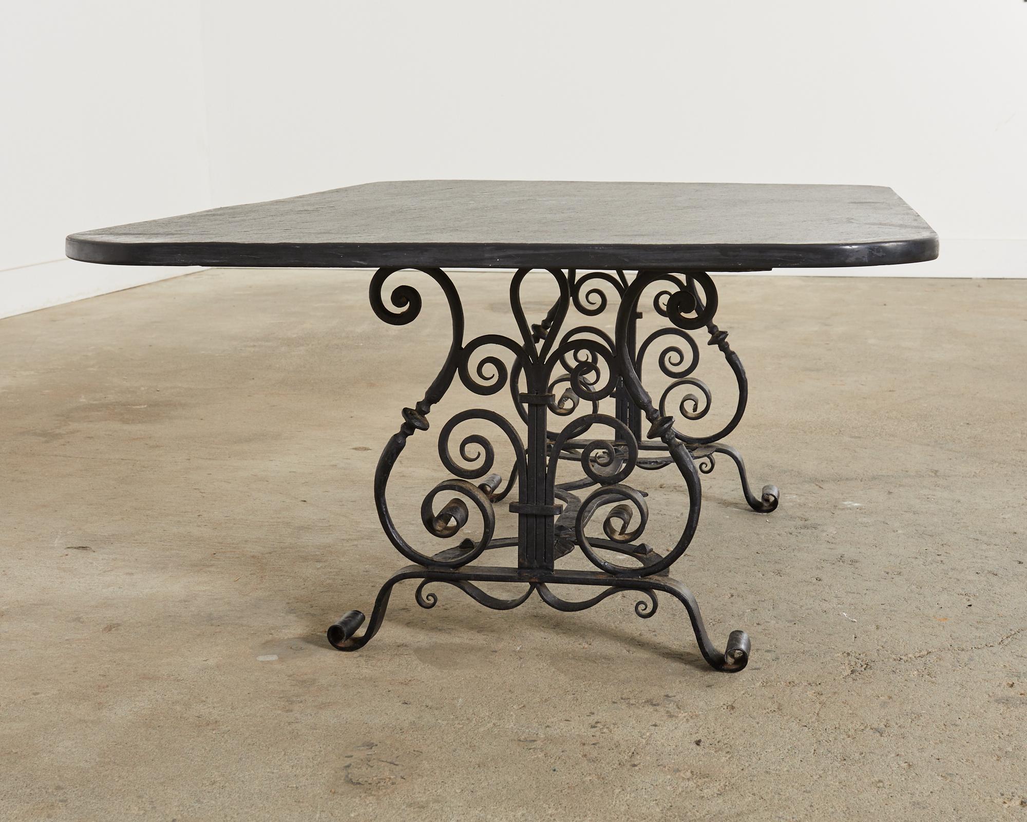 Spanish Colonial Style Iron Slate Top Garden Cocktail Table  14