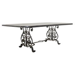 Vintage Spanish Colonial Style Iron Slate Top Garden Cocktail Table 