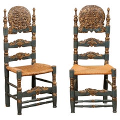 Vintage Spanish Colonial Style Ladder-Back Chairs