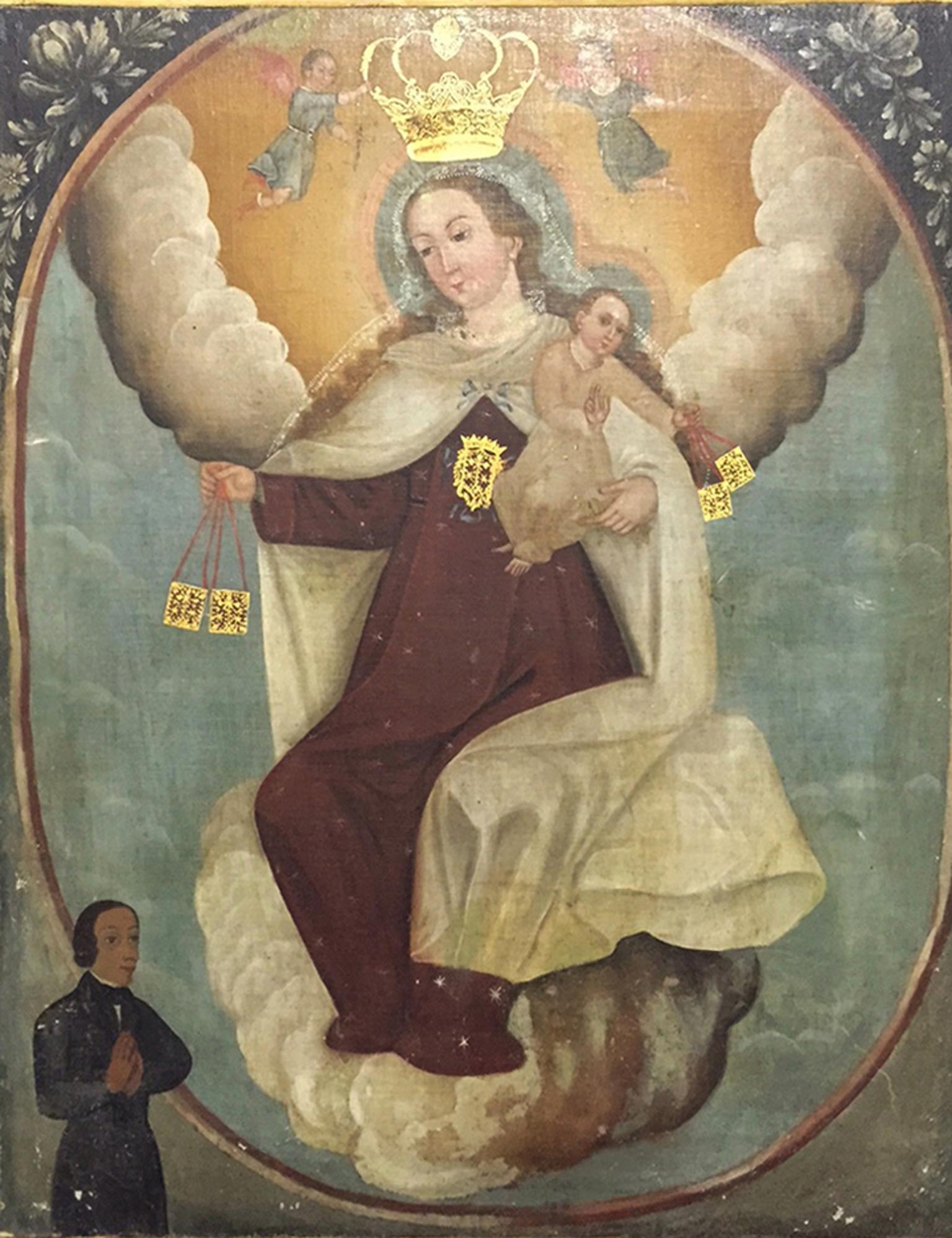 Oiled Spanish Colonial Style Madonna Oil on Canvas, 19th Century