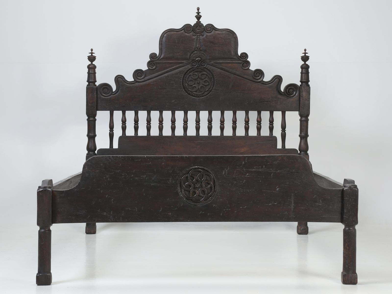 Spanish Colonial Style Queen Size Bed Created by Peruvian Artisans in Mahogany 5