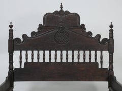 Spanish Colonial Style Queen Size Bed Created by Peruvian Artisans in Mahogany