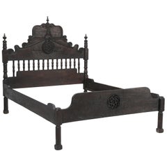 Spanish Colonial Style Queen Size Bed Created by Peruvian Artisans in Mahogany