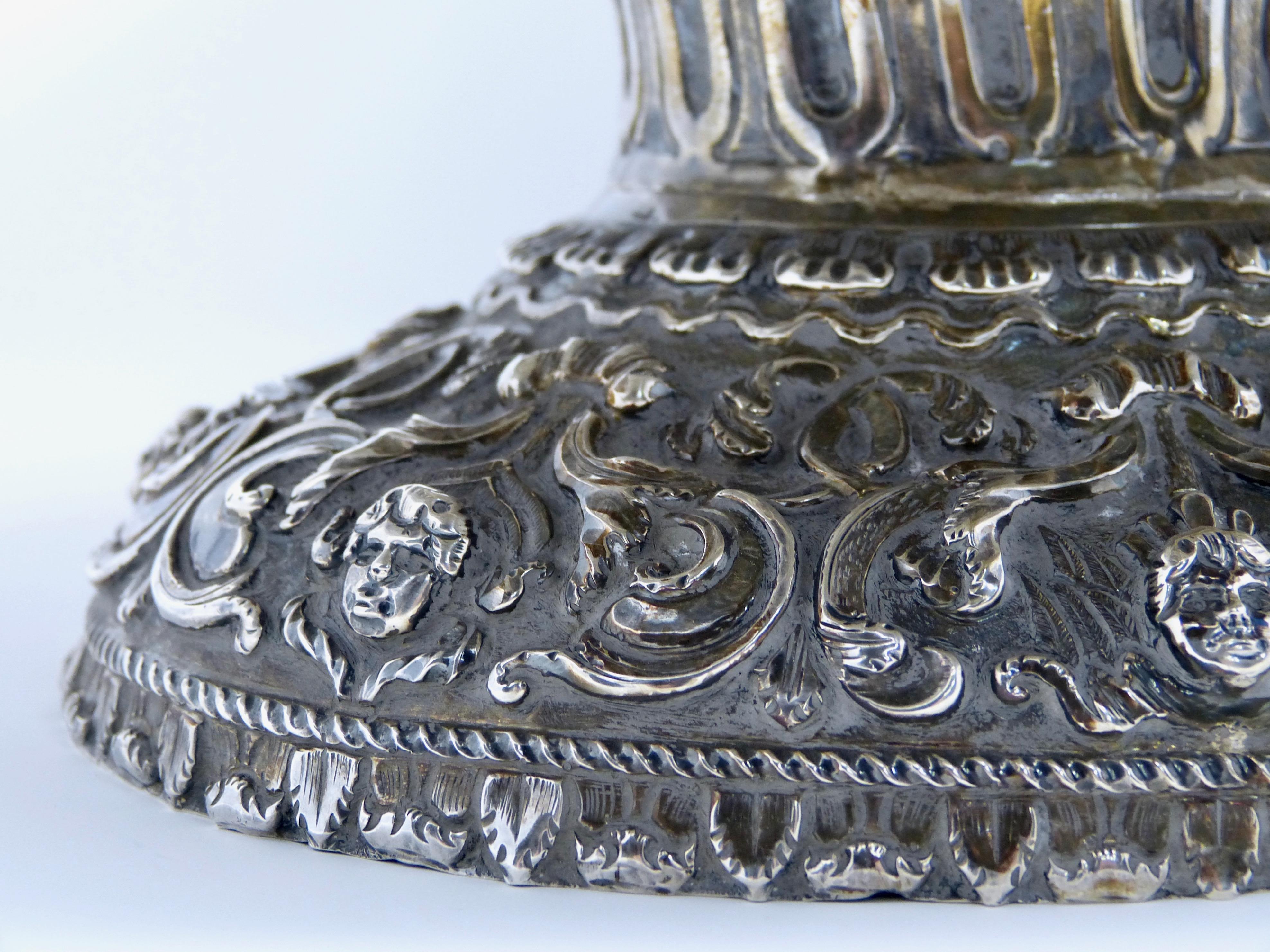 Spanish Colonial Style Sterling Silver Centerpiece Dish Vase with Cherubs 0.925 For Sale 4