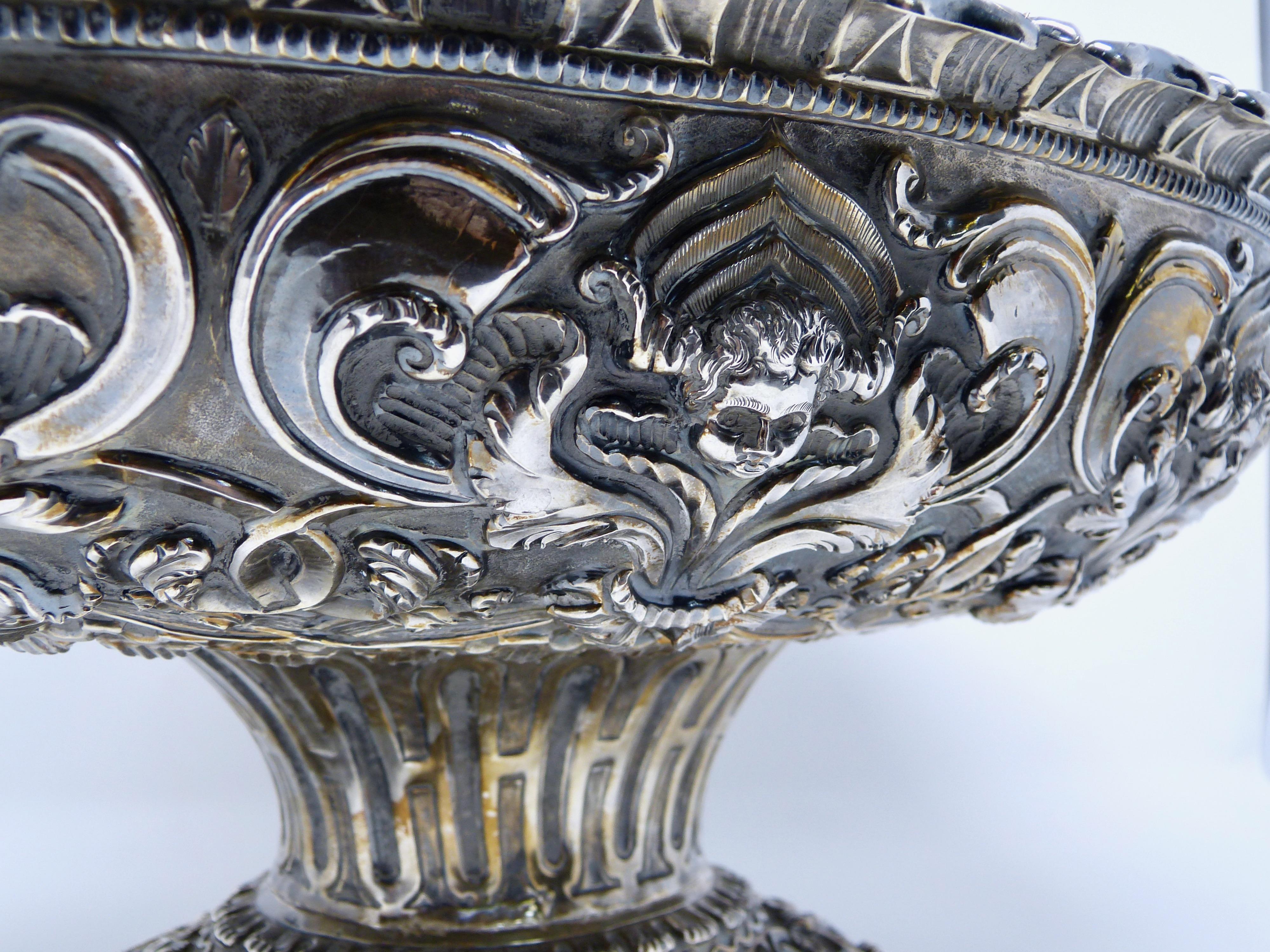 Spanish Colonial Style Sterling Silver Centerpiece Dish Vase with Cherubs 0.925 For Sale 3