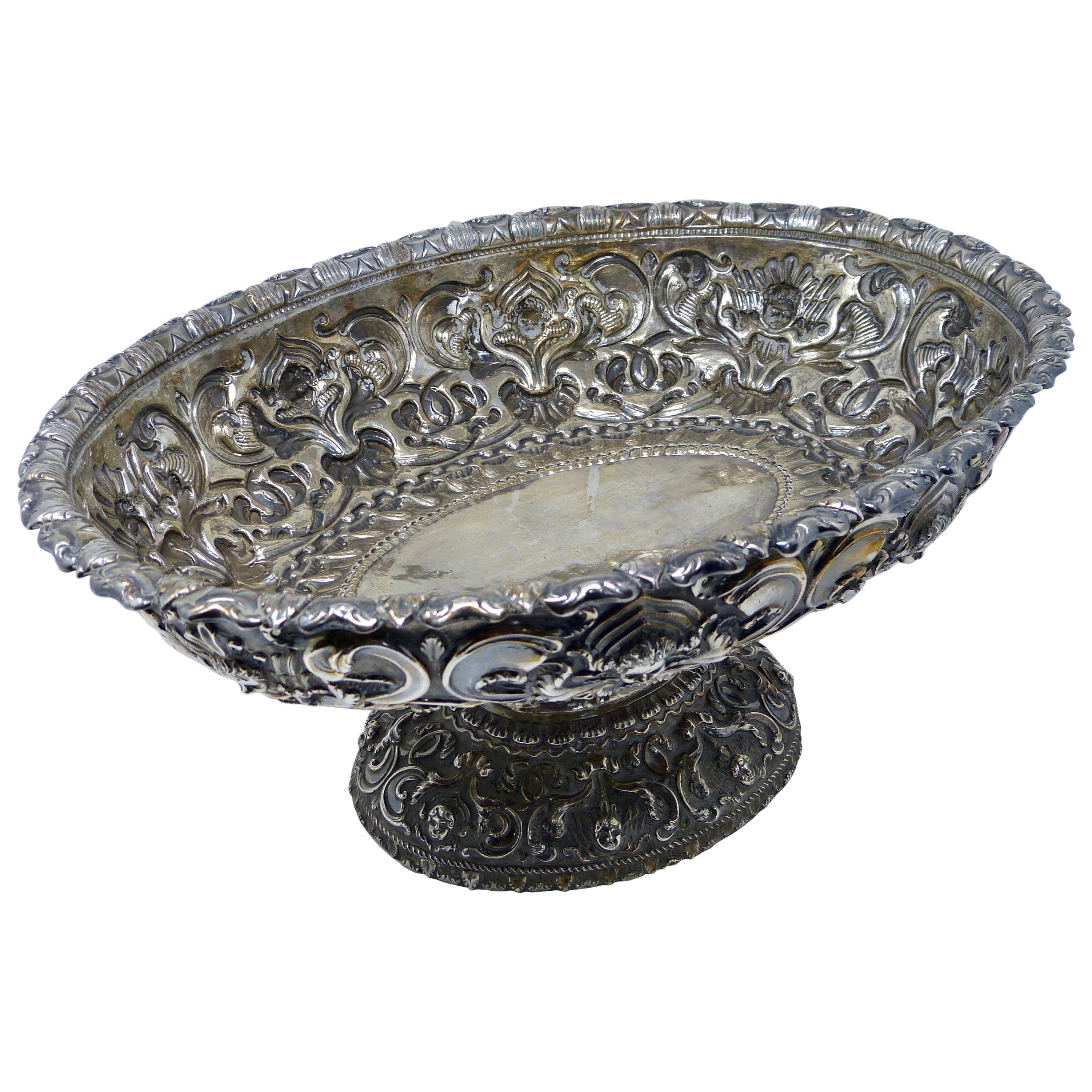 Spanish Colonial Style Sterling Silver Centerpiece Dish Vase with Cherubs 0.925 For Sale