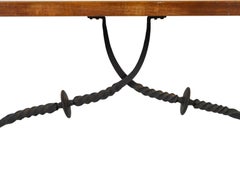 Spanish Colonial Style Walnut Table with Iron Stretcher