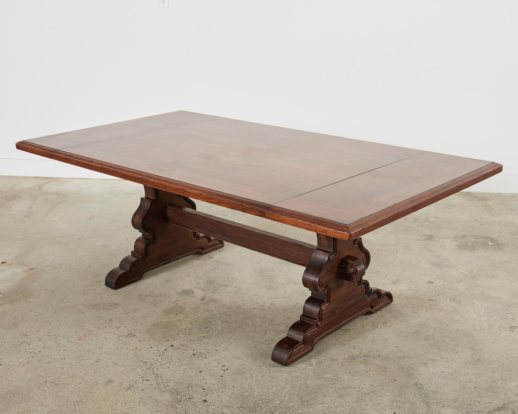 American Spanish Colonial Style Walnut Trestle Dining Table
