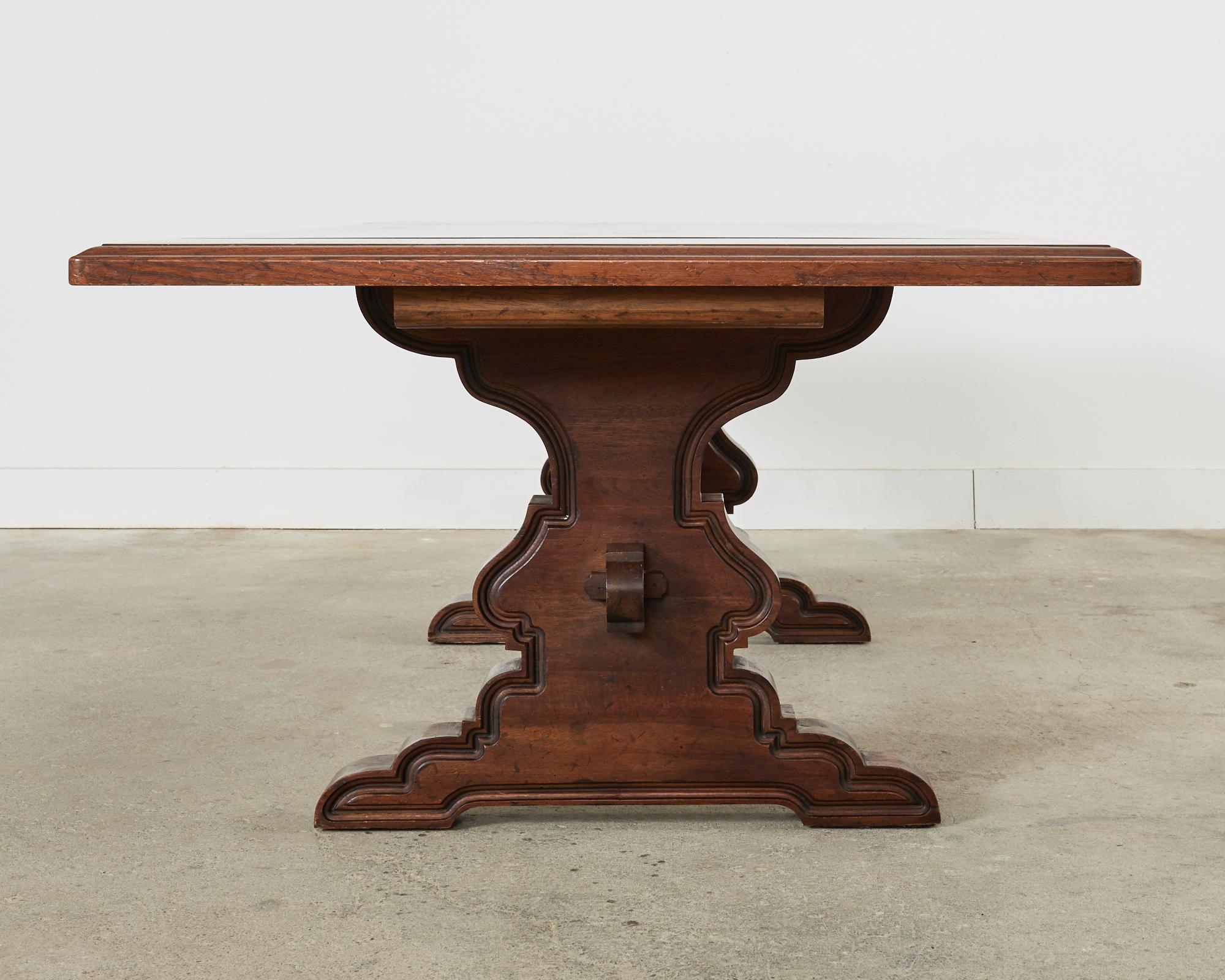 Spanish Colonial Style Walnut Trestle Dining Table 2