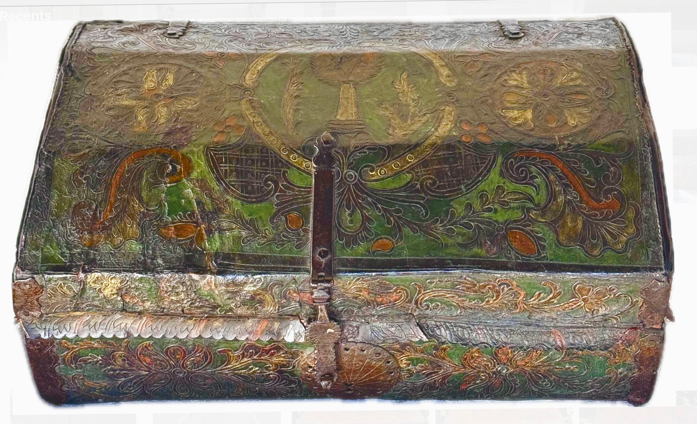 Spanish Colonial Tooled And Painted Leather Trunk 2