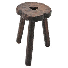 Spanish Colonial Tripod Stool / Side Table in Carved Wood, 1940s