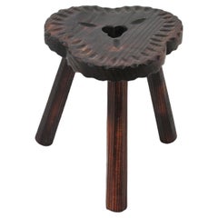 Spanish Colonial Tripod Stool / Side Table in Carved Wood, 1950s