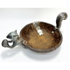 Spanish Colonial Turned Wood Solid Silver Squirl Bowl