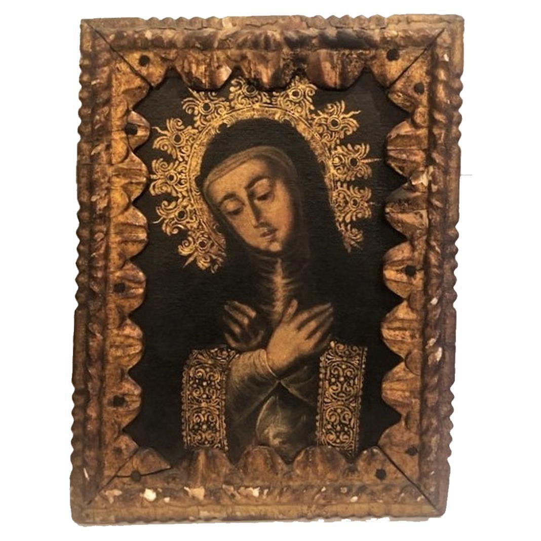 Originales O/C-Gemälde im spanischen Kolonialstil, Jungfrau Maria, XVIII. Jahrhundert