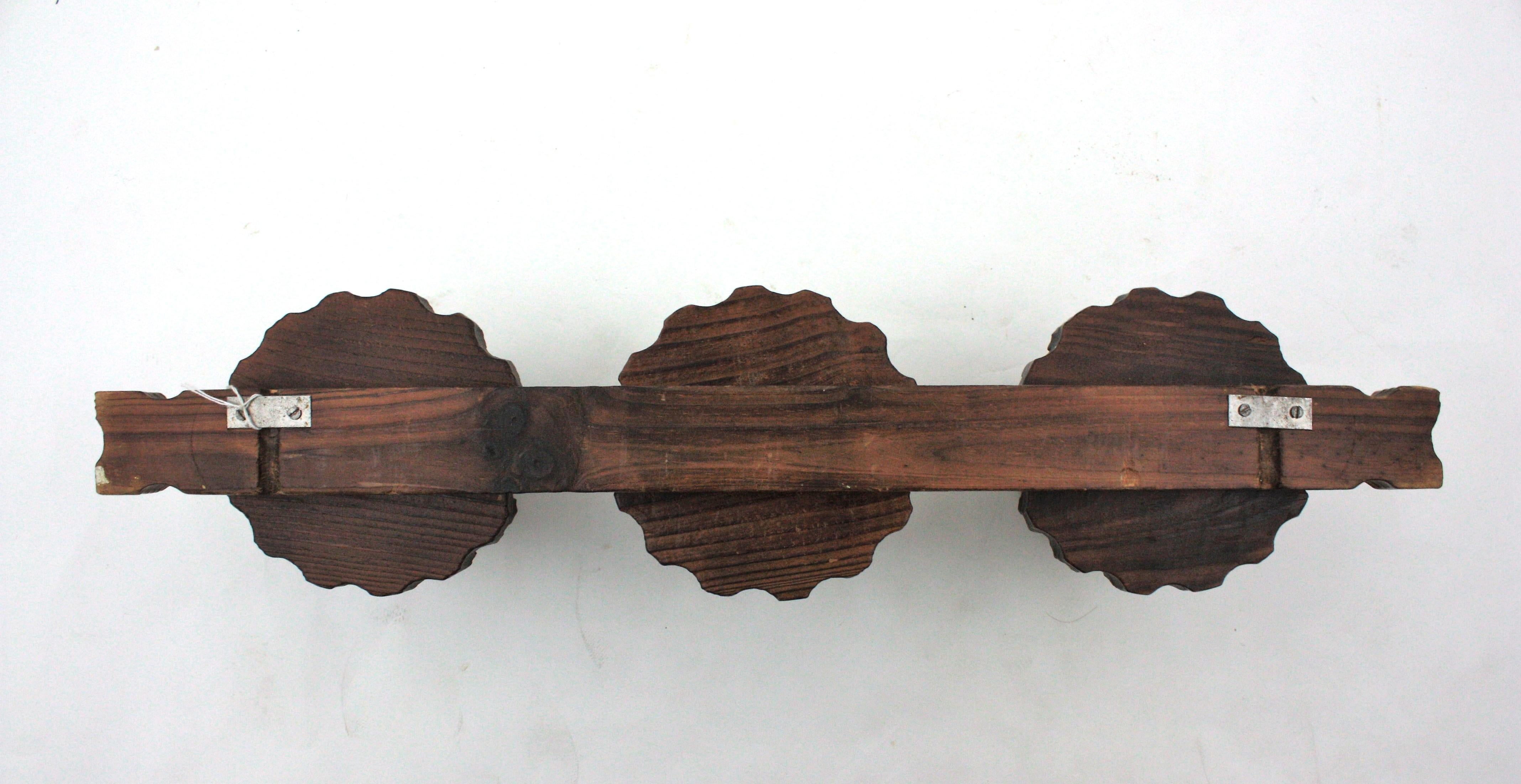 Spanish Colonial Wall Coat Rack  in Carved Wood For Sale 2