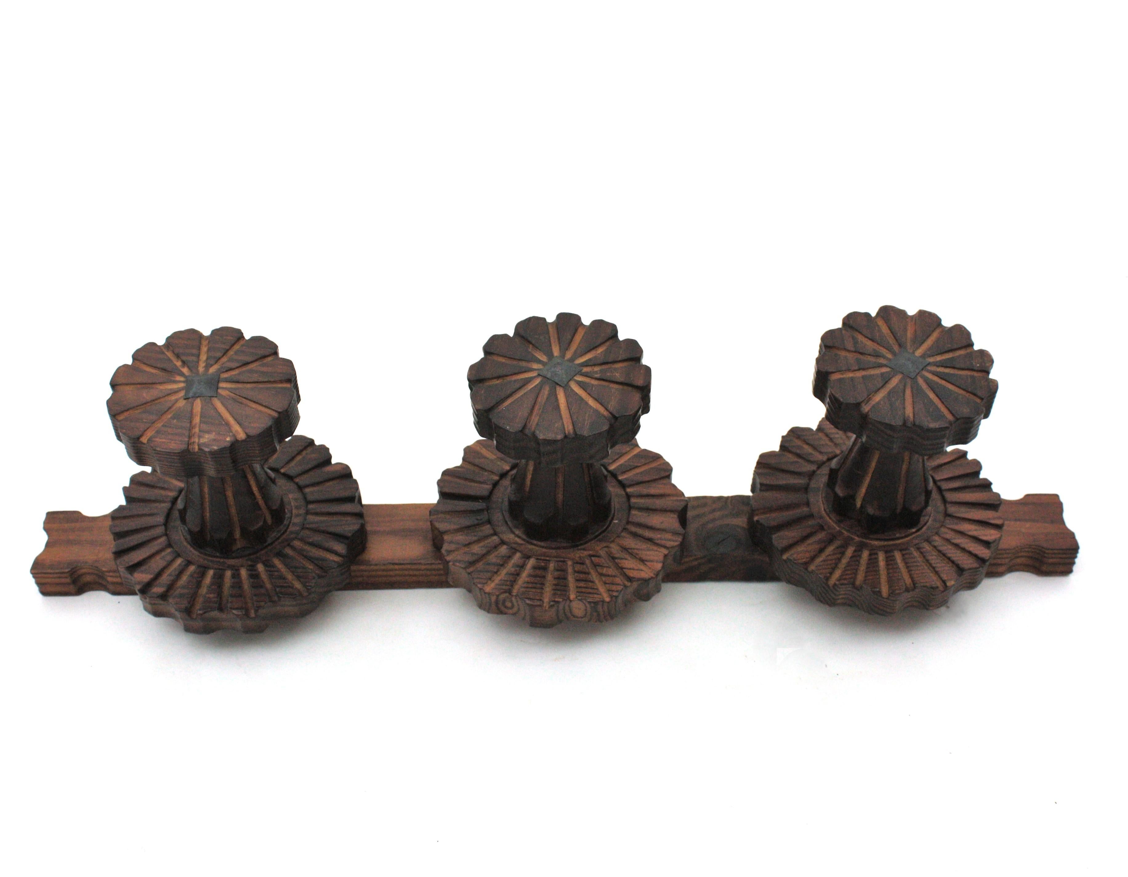Spanish Colonial Wall Coat Rack  in Carved Wood For Sale 1