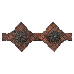 Spanish Colonial Wall Coat Rack  in Carved Wood, Two Hangers