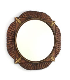 Specchio da parete coloniale spagnolo in Wood intagliato e ferro dorato Dettagli Fleur de Lys