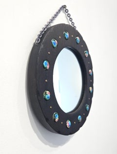 Spanish Colonial Wood Mirror with Enamels by Capo Esmaltes, Spain, c. 1960