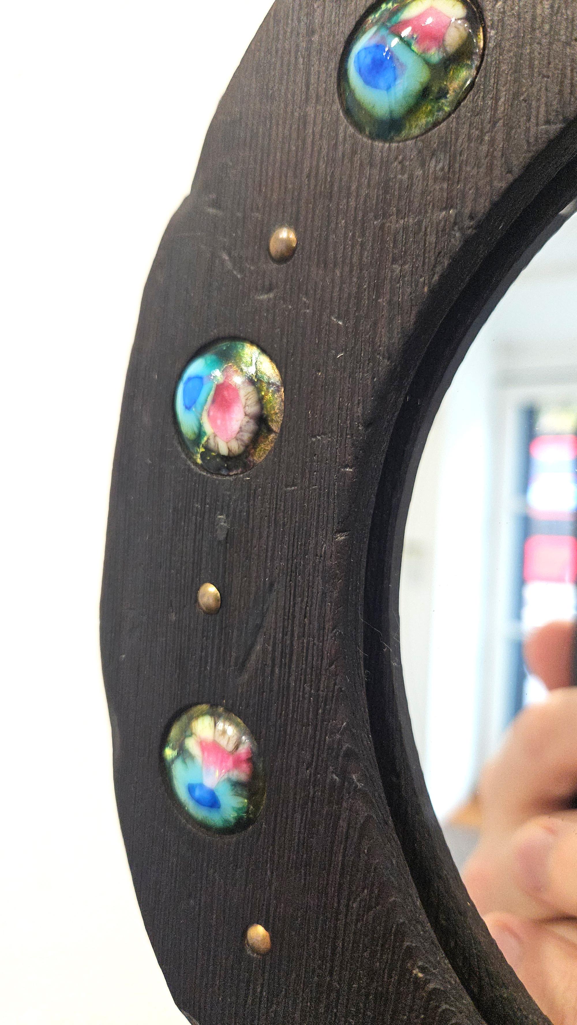 Espagnol Miroir colonial espagnol en Wood avec émaux par Capo Esmaltes, Espagne, c. 1960 en vente