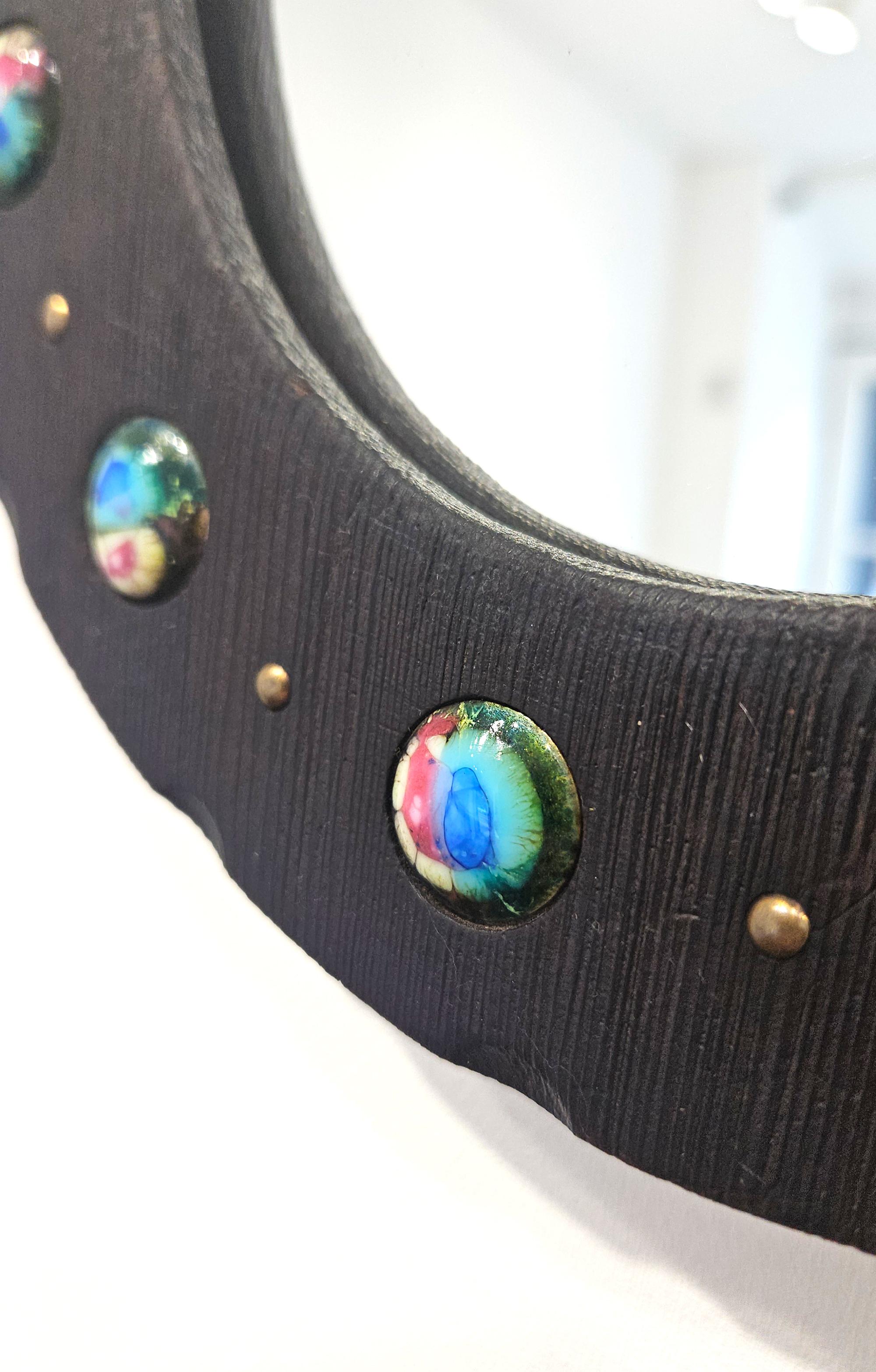 Miroir colonial espagnol en Wood avec émaux par Capo Esmaltes, Espagne, c. 1960 Bon état - En vente à London, GB