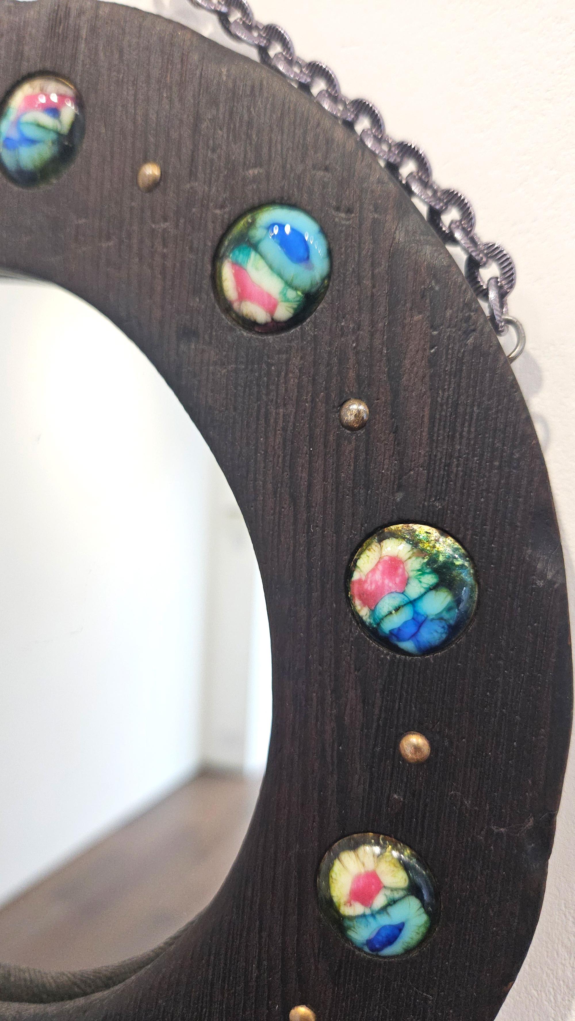 Émail Miroir colonial espagnol en Wood avec émaux par Capo Esmaltes, Espagne, c. 1960 en vente