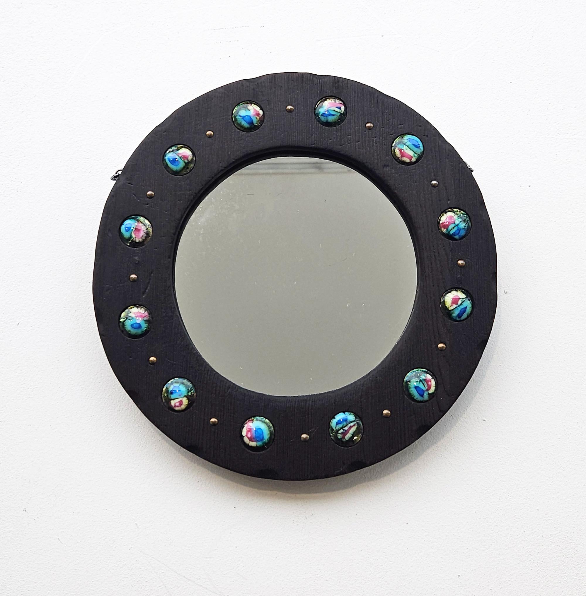 Miroir colonial espagnol en Wood avec émaux par Capo Esmaltes, Espagne, c. 1960 en vente 1
