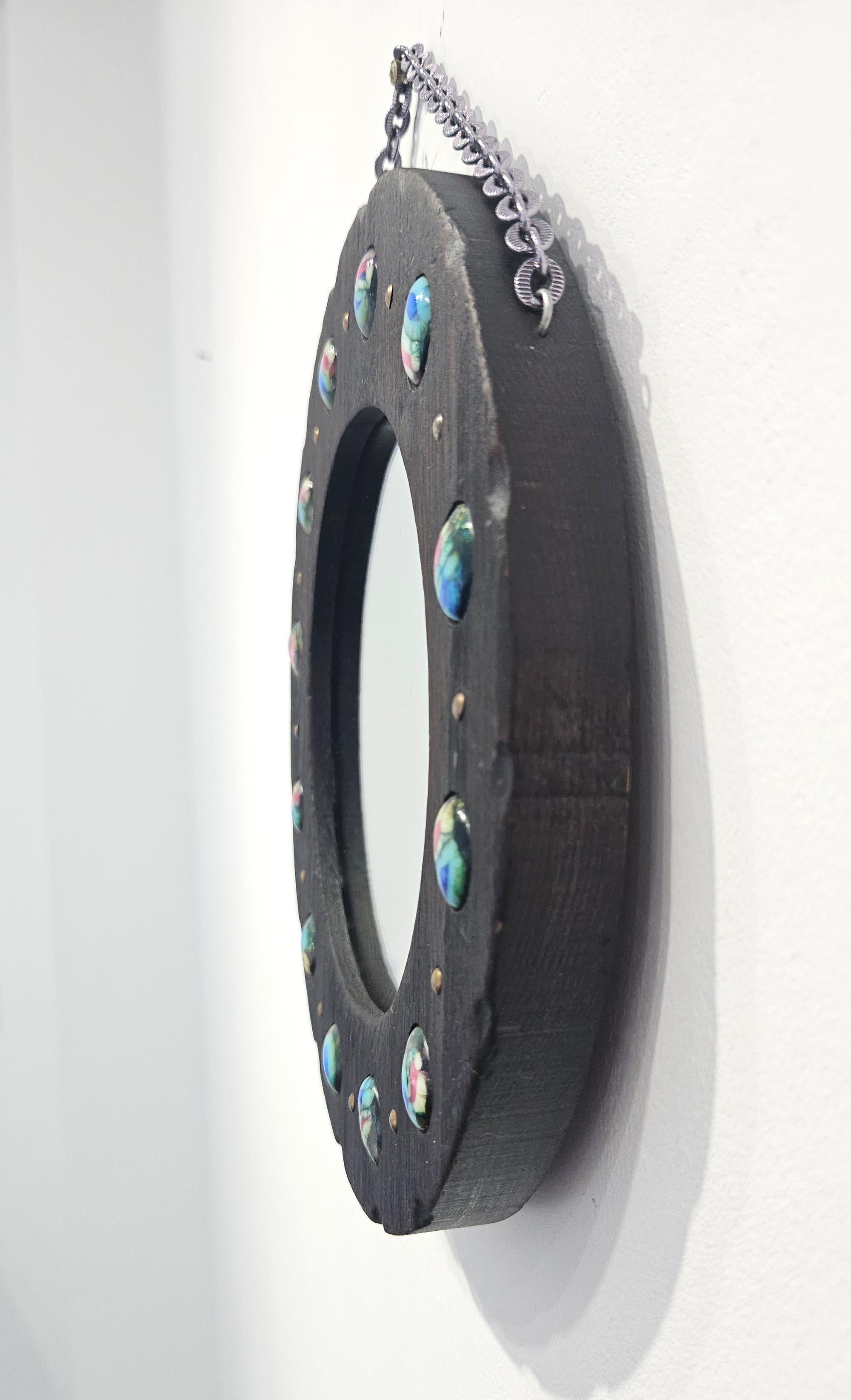 Miroir colonial espagnol en Wood avec émaux par Capo Esmaltes, Espagne, c. 1960 en vente 2