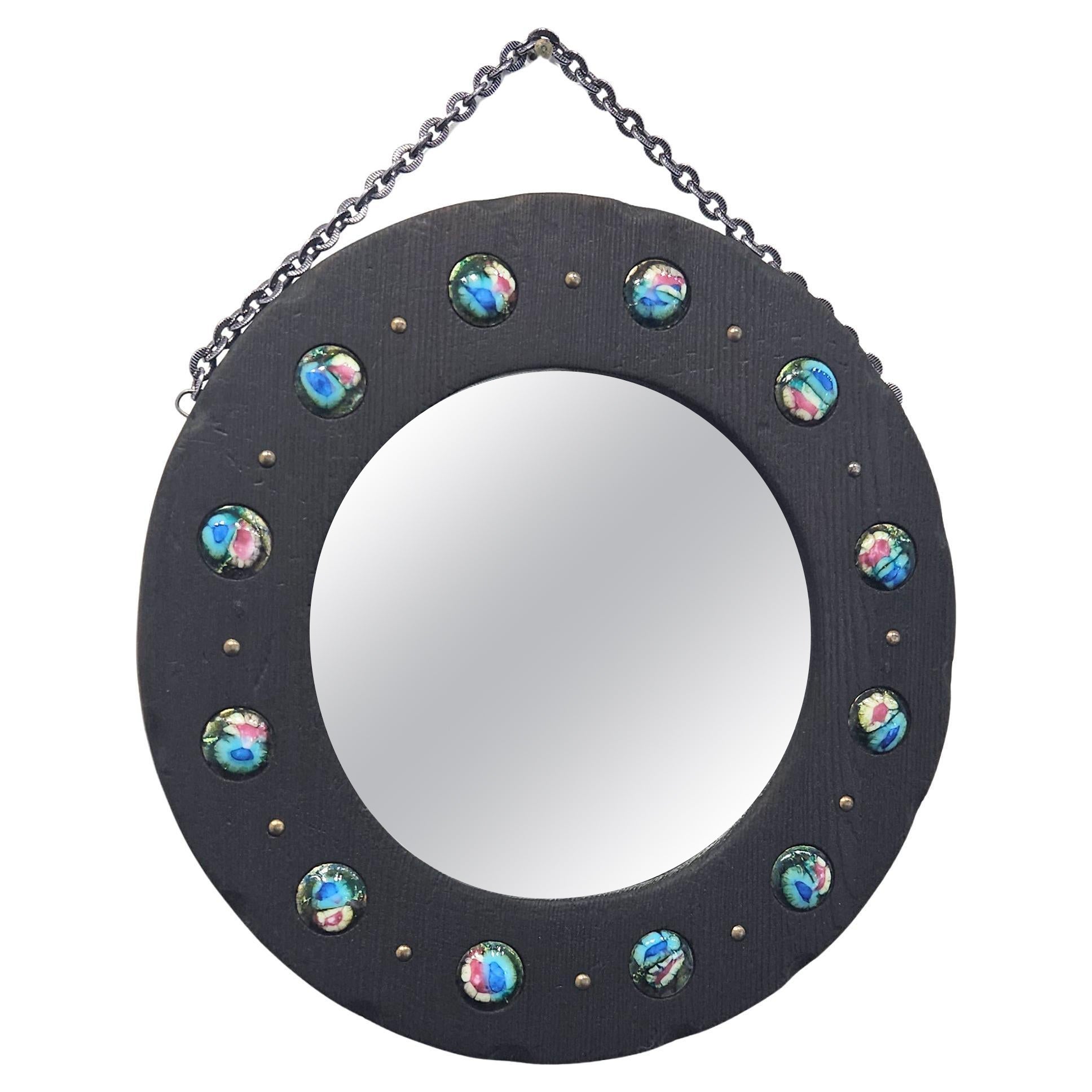 Miroir colonial espagnol en Wood avec émaux par Capo Esmaltes, Espagne, c. 1960 en vente