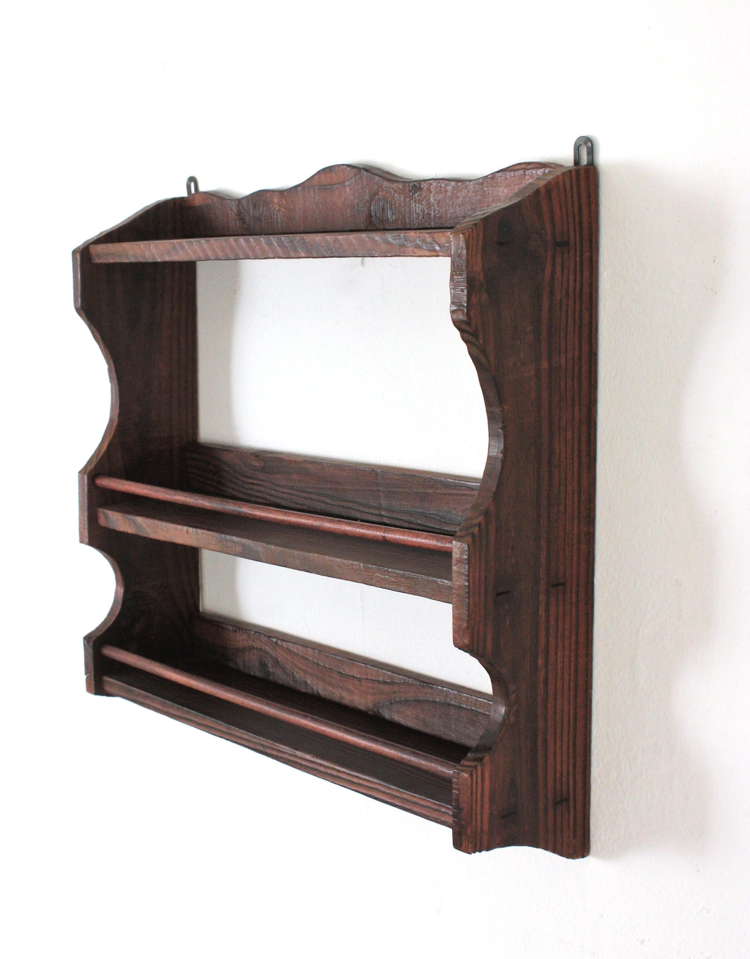 Spanish Colonial Wood Spice Rack Wall Shelf, 1940s For Sale 5