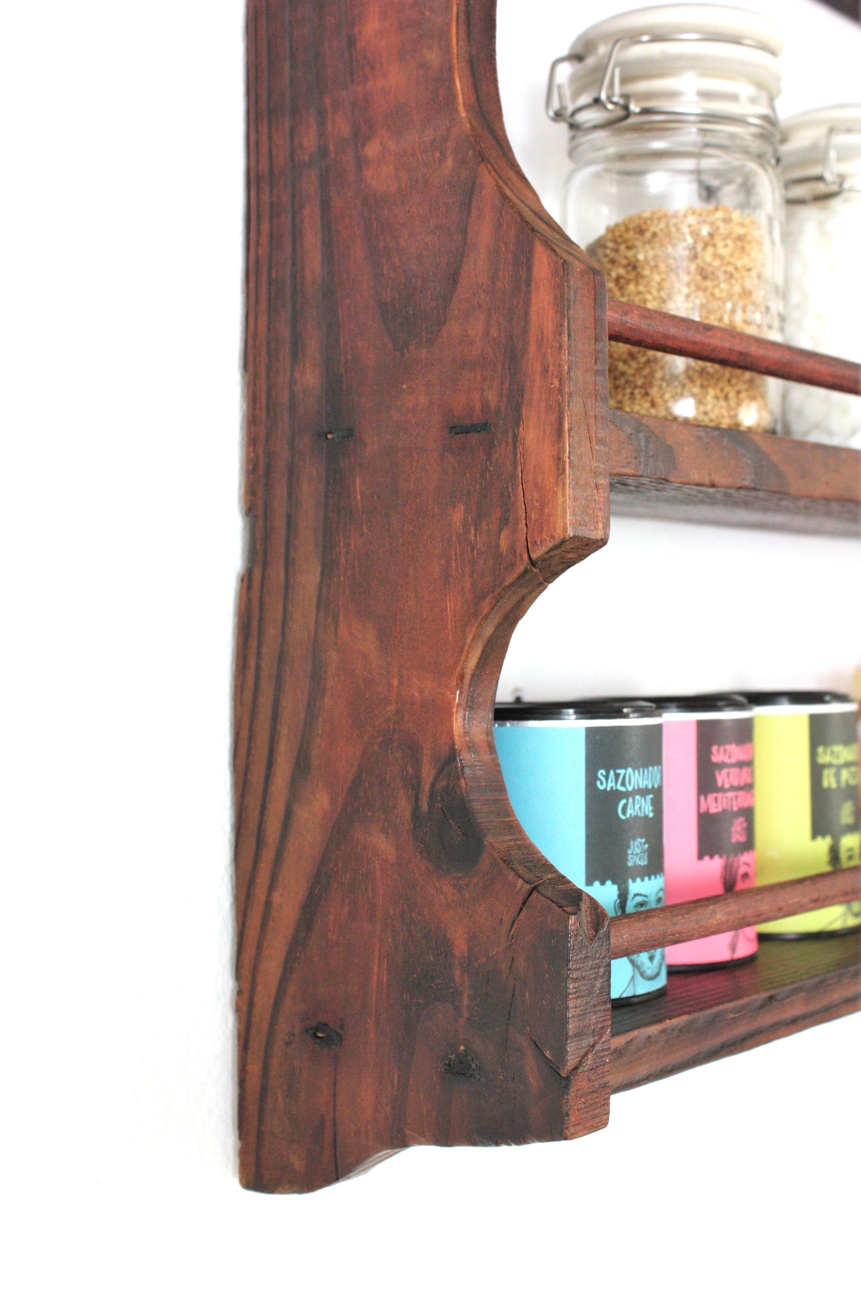 Spanish Colonial Wood Spice Rack Wall Shelf, 1940s For Sale 6