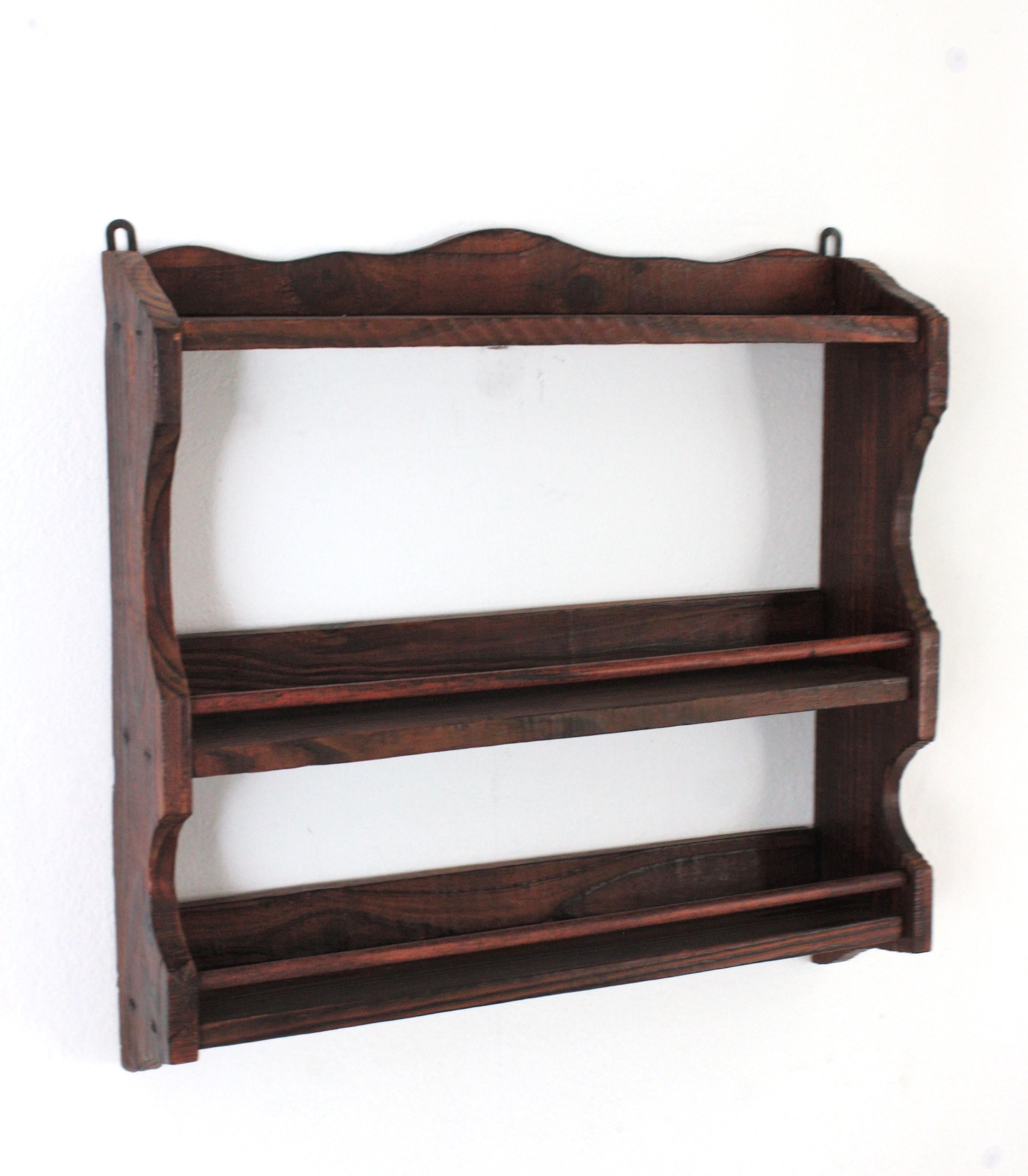 Spanish Colonial Wood Spice Rack Wall Shelf, 1940s In Good Condition For Sale In Barcelona, ES