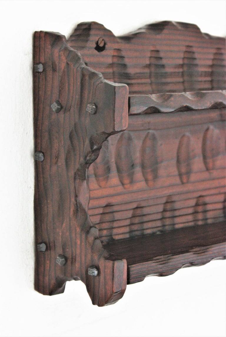 Spanish Colonial Wood Spice Rack Wall Shelf, 1940s For Sale at 1stDibs