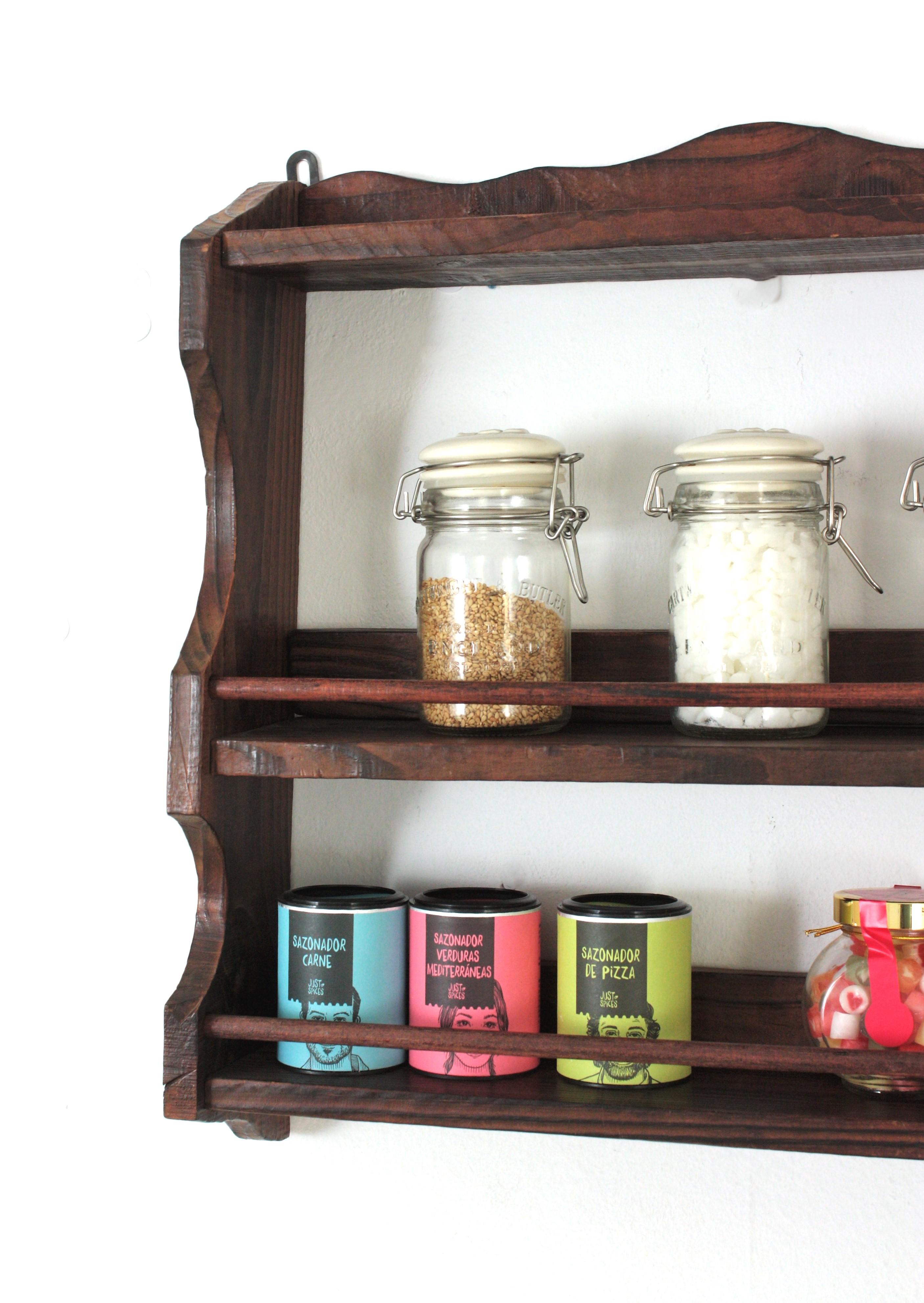 Spanish Colonial Wood Spice Rack Wall Shelf, 1940s For Sale 2