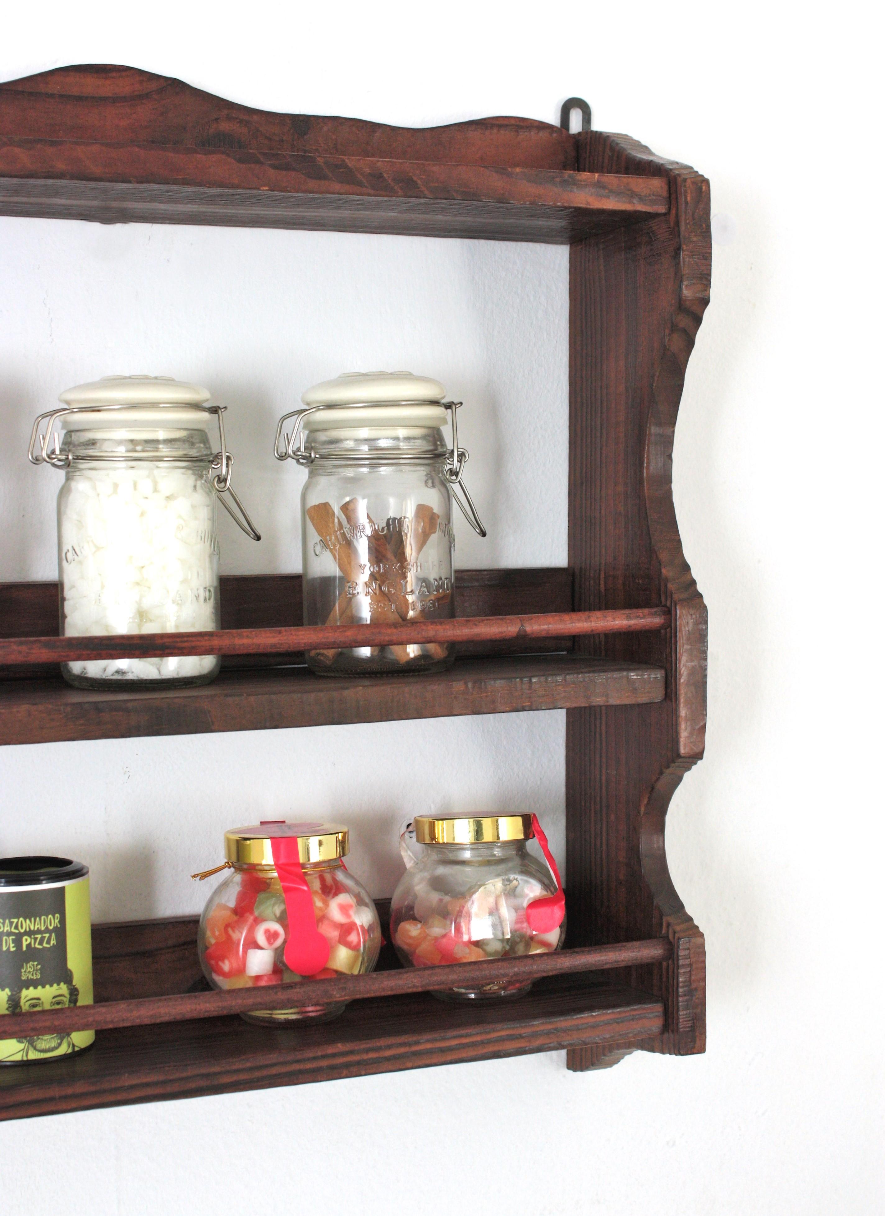 Spanish Colonial Wood Spice Rack Wall Shelf, 1940s For Sale 3
