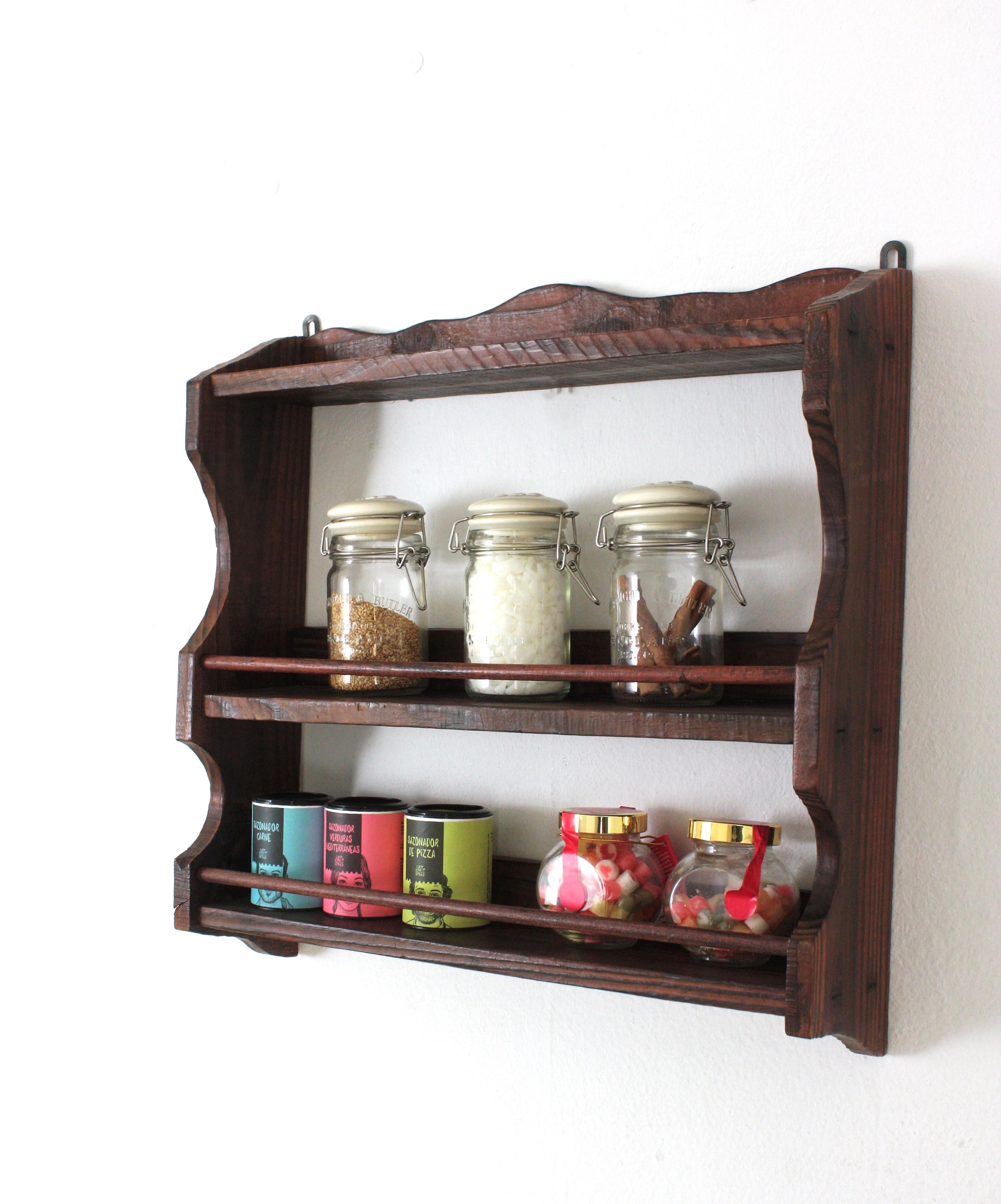 Spanish Colonial Wood Spice Rack Wall Shelf, 1940s For Sale 4