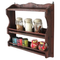 Antique Spanish Colonial Wood Spice Rack Wall Shelf, 1940s
