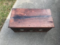 Spanish Colonial Wooden Carved, Paint decorated Valuables Box, circa 1780